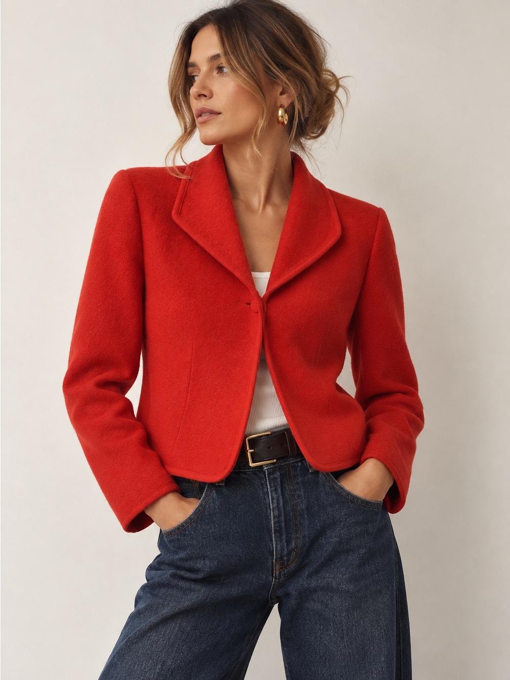 Vintage GEIGER Austria Pure Wool Red Cropped Blazer Jacket Sz 34